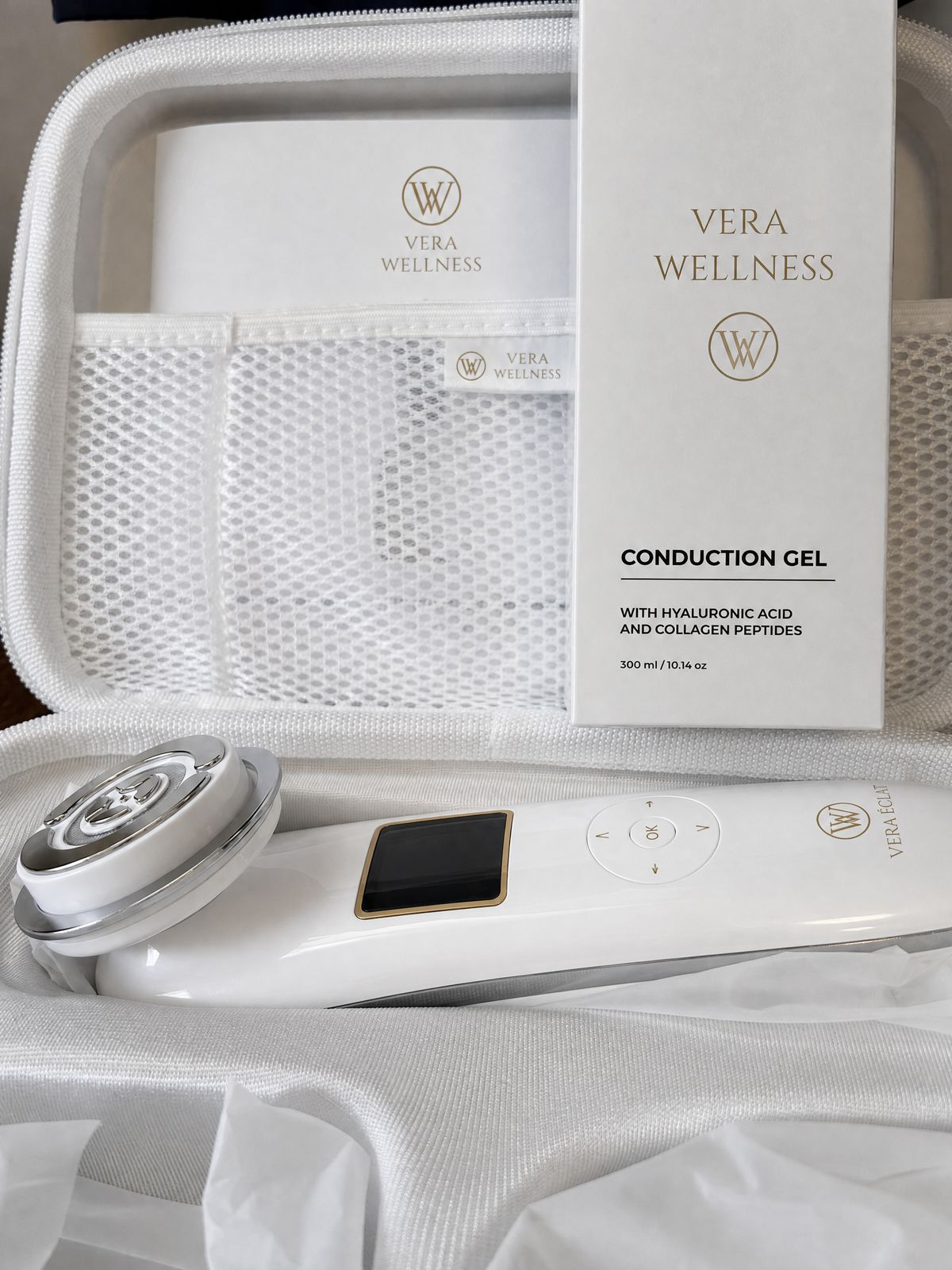 VERA ÉCLAT™  Medical-Grade 3-in-1 RF, Microcurrent & Tri-Wavelength LED Facial System  Clinical-grade technology. One refined device. Visible, consistent results at home — no appointments, no downtime, no guesswork.