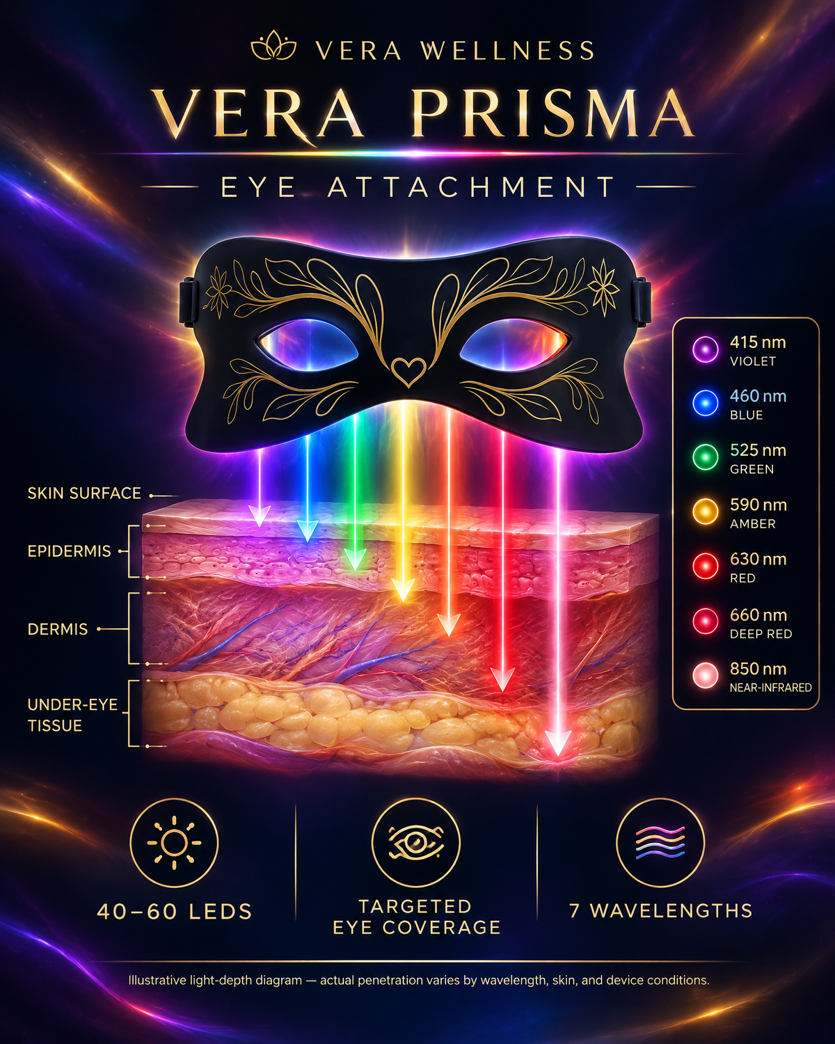 Vera Prisma – 7 Wavelength 3-in-1 Wearable LED Light Therapy System, Face Mask, Neck & Eye Attachments, 400+ LEDs, Red & Near-Infrared Light Therapy