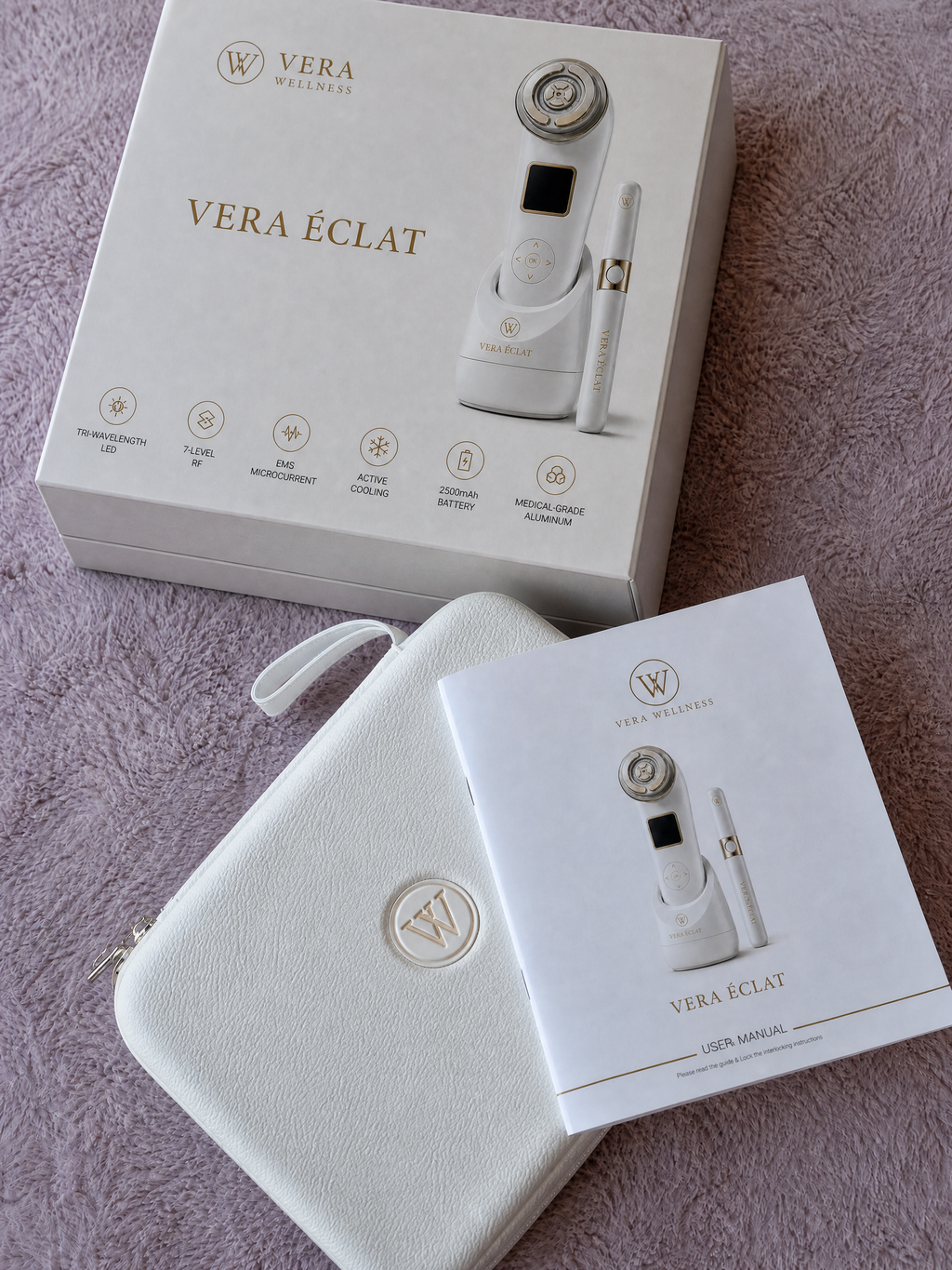 VERA ÉCLAT™  Medical-Grade 3-in-1 RF, Microcurrent & Tri-Wavelength LED Facial System  Clinical-grade technology. One refined device. Visible, consistent results at home — no appointments, no downtime, no guesswork.