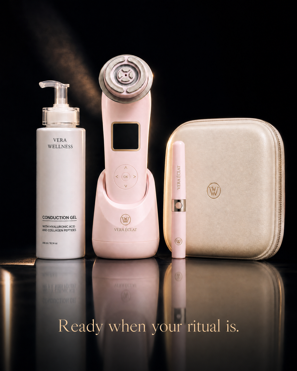 VERA ÉCLAT™  Medical-Grade 3-in-1 RF, Microcurrent & Tri-Wavelength LED Facial System  Clinical-grade technology. One refined device. Visible, consistent results at home — no appointments, no downtime, no guesswork.