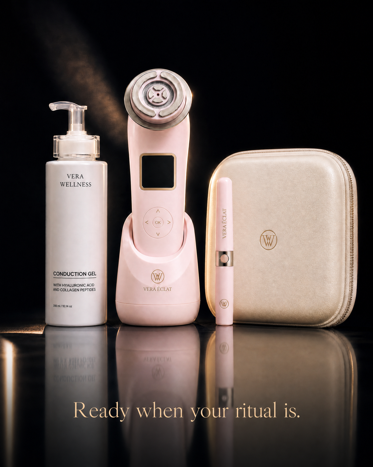 VERA ÉCLAT™  Medical-Grade 3-in-1 RF, Microcurrent & Tri-Wavelength LED Facial System  Clinical-grade technology. One refined device. Visible, consistent results at home — no appointments, no downtime, no guesswork.