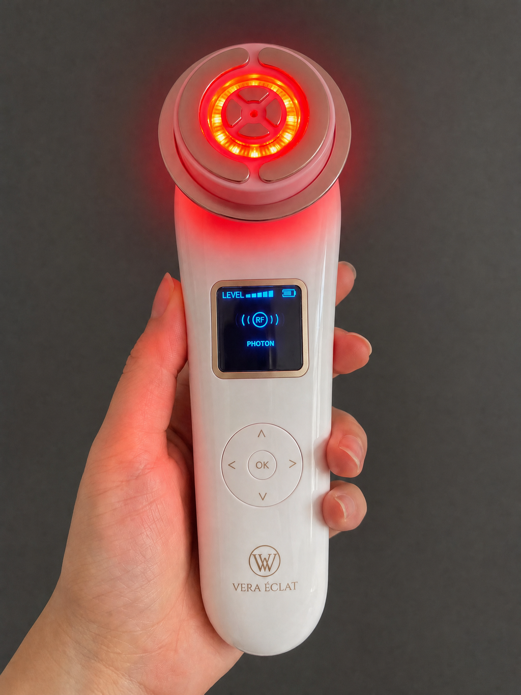 VERA ÉCLAT™  Medical-Grade 3-in-1 RF, Microcurrent & Tri-Wavelength LED Facial System  Clinical-grade technology. One refined device. Visible, consistent results at home — no appointments, no downtime, no guesswork.