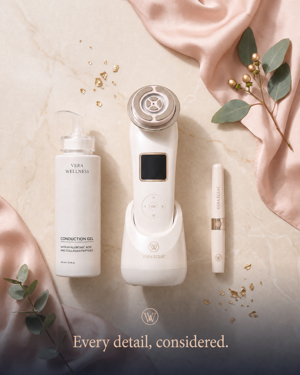 VERA ÉCLAT™  Medical-Grade 3-in-1 RF, Microcurrent & Tri-Wavelength LED Facial System  Clinical-grade technology. One refined device. Visible, consistent results at home — no appointments, no downtime, no guesswork.