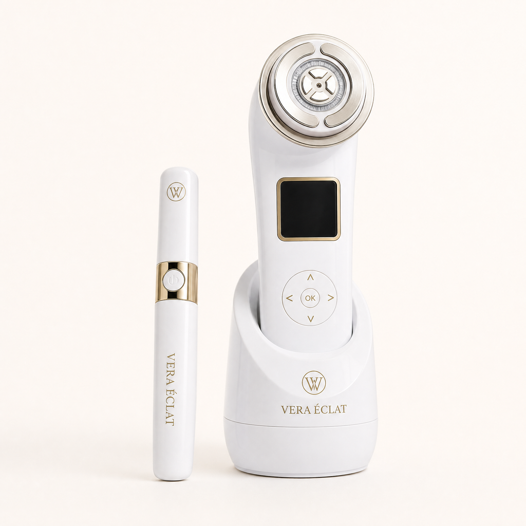 VERA ÉCLAT™  Medical-Grade 3-in-1 RF, Microcurrent & Tri-Wavelength LED Facial System  Clinical-grade technology. One refined device. Visible, consistent results at home — no appointments, no downtime, no guesswork.